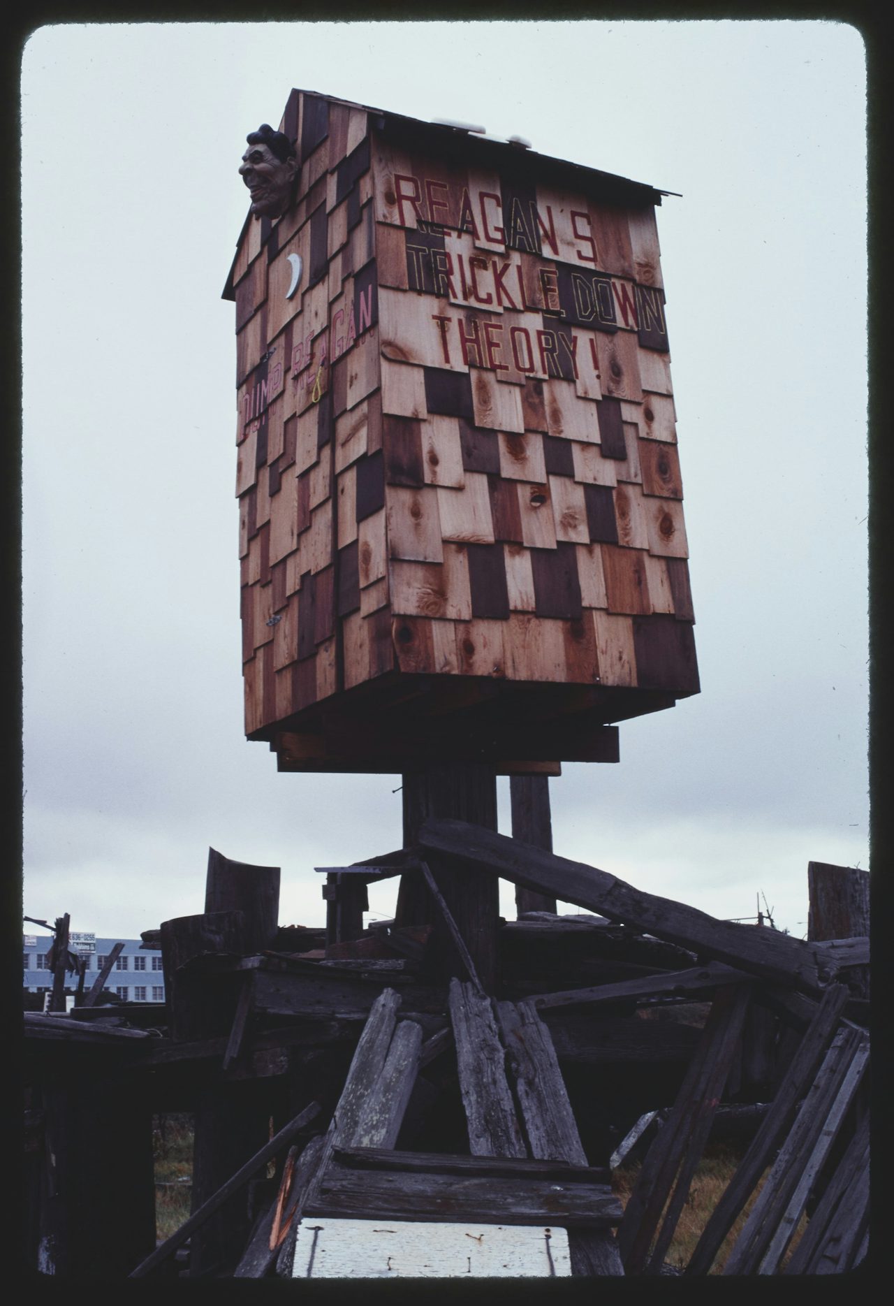 A suspended outhouse with 
