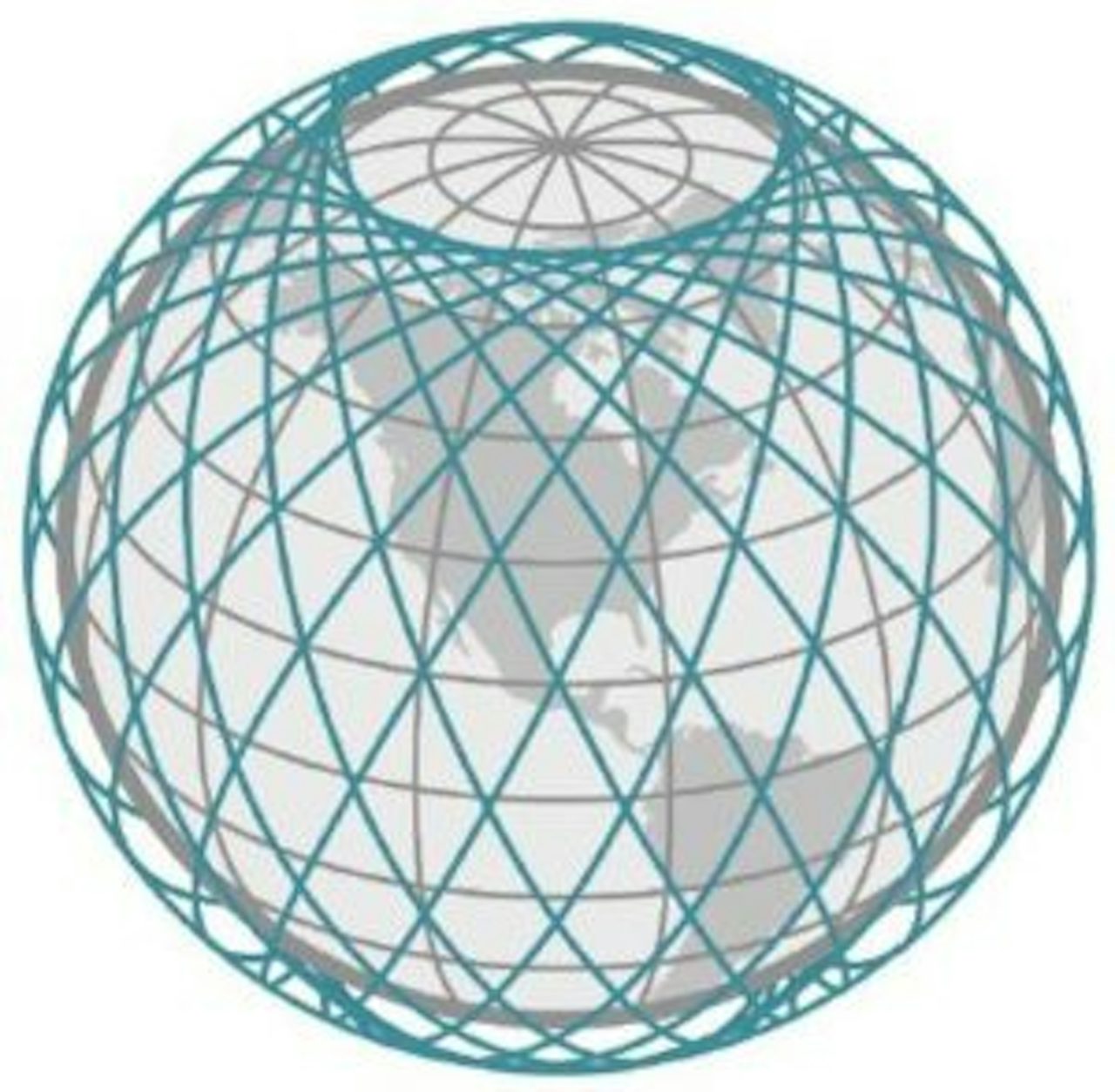 A visualization of a constellation of space-based missile interceptors.