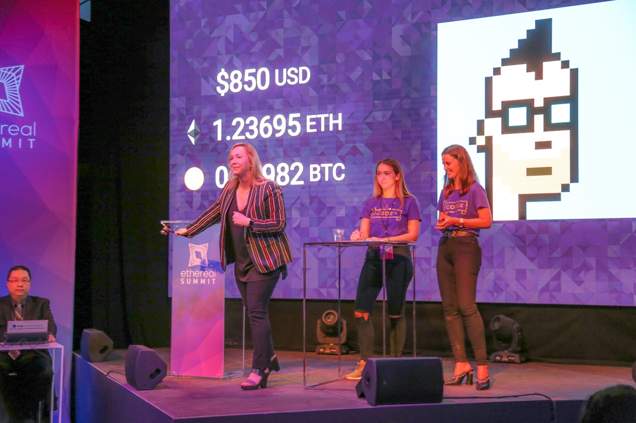 A cryptopunk being auctioned