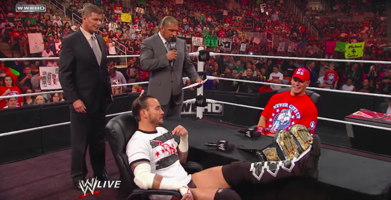 CM Punk and John Cena square off in an episode of ‘Monday Night RAW.’