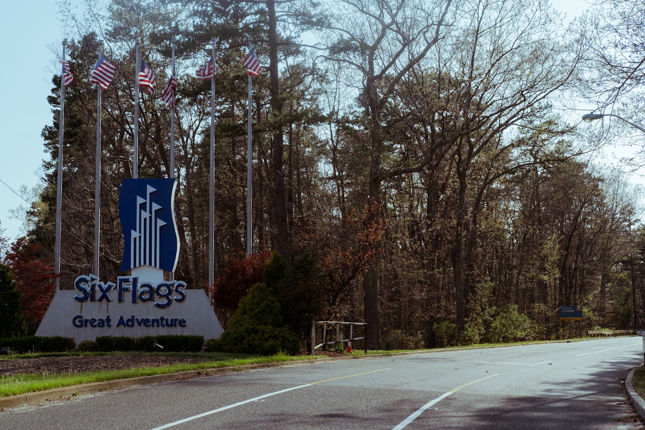 The entrance to Six Flags Great Adventure, which is located in Jackson, New Jersey — a central region of the state.
