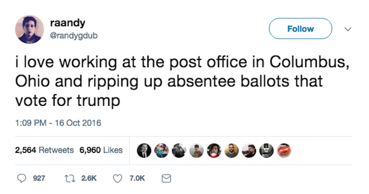 Irony under Urn. Twitter screenshot, 2018.