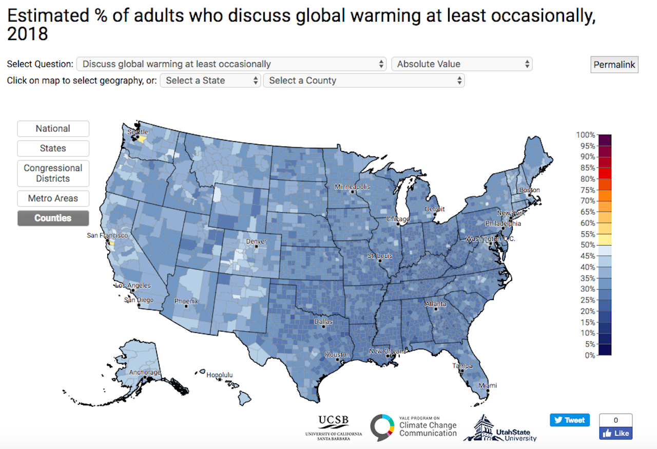Only 36 percent of Americans discuss climate change occasionally.