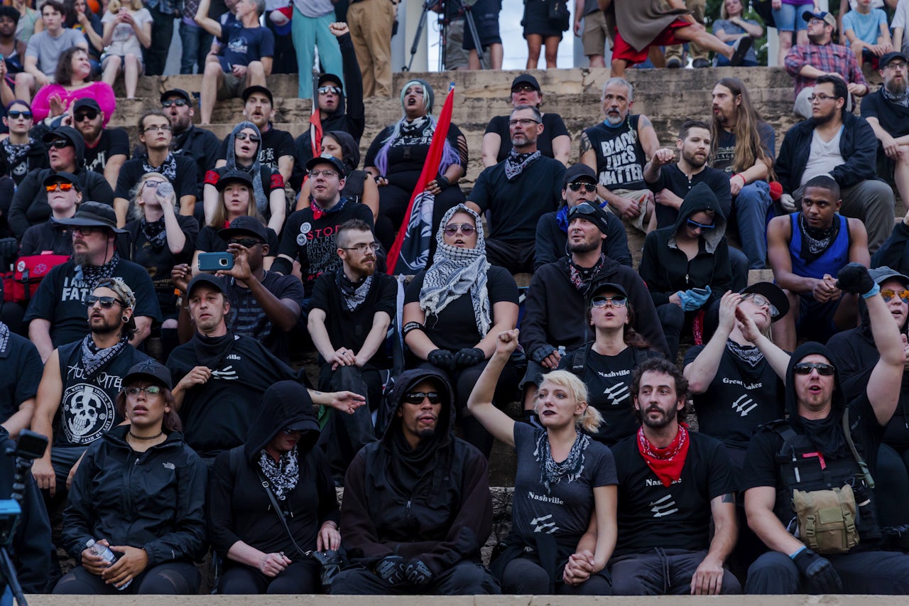 Carico and other Antifa protesters gathered in Charlottesville, Virginia on the anniversary of the Unite the Right rally.