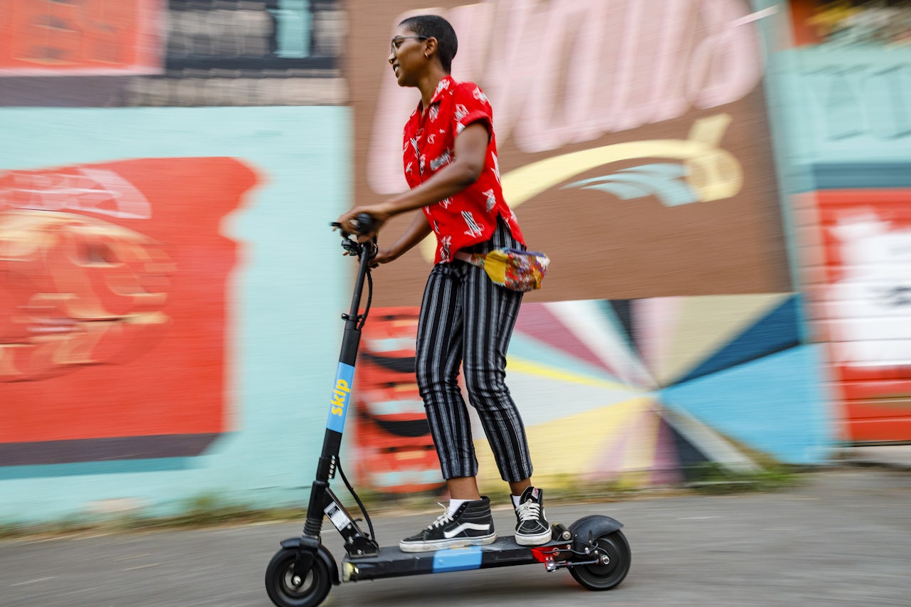 Zipping around, carefree.