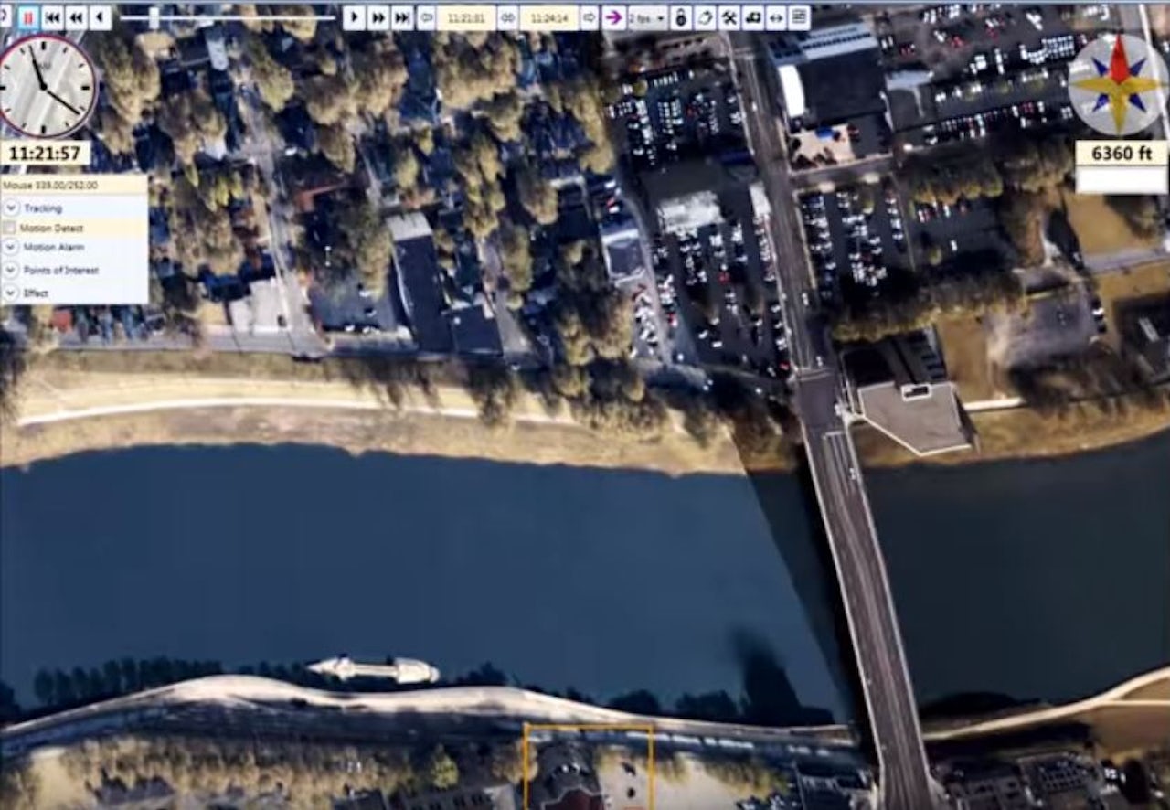 The interface for the aerial drone footage captured by Persistent Surveillance Systems.