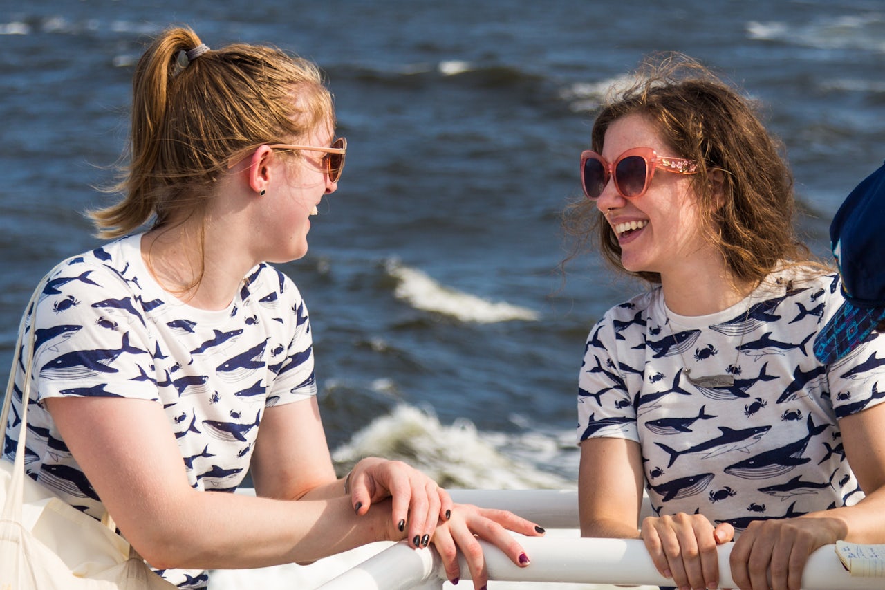 Emily and Keely wore matching whale shirts to the whale watch.