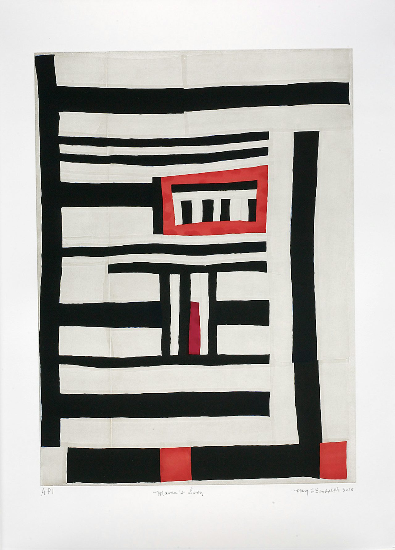 Bendolph, Mary Lee (1935-). “Mama's Song” (intaglio print). 2005, color aquatint, spitbite aquatint, and softground etching, 33 x 24 in.