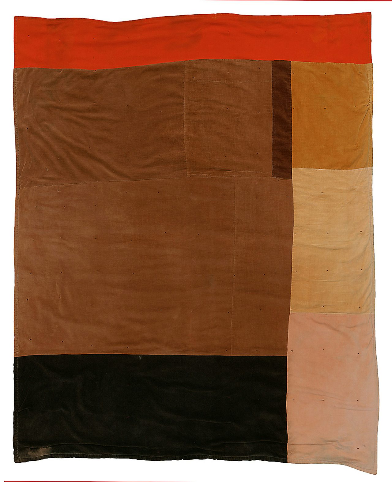 Pettway, China (1952-) “Blocks.” C. 1975, corduroy and cotton hopsacking, 83 x 70 in.