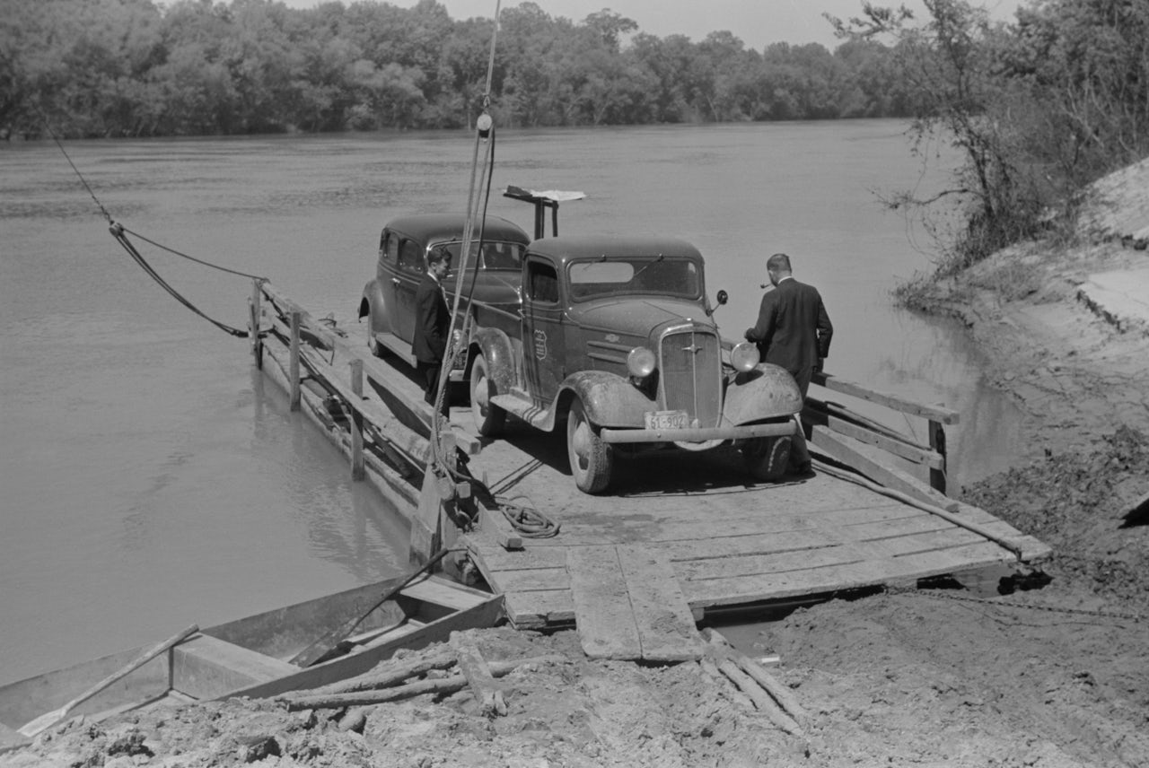 The car ferry at Gee's Bend, May 1939. White county government ended the ferry service in the 1960s to discourage voter registration.