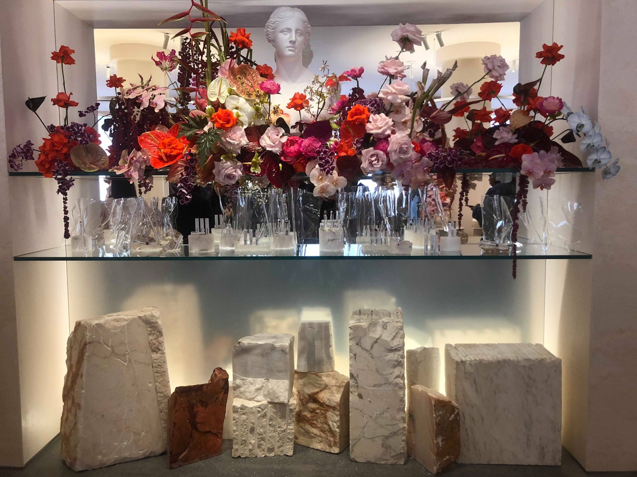 The main display of the Glossier showroom.