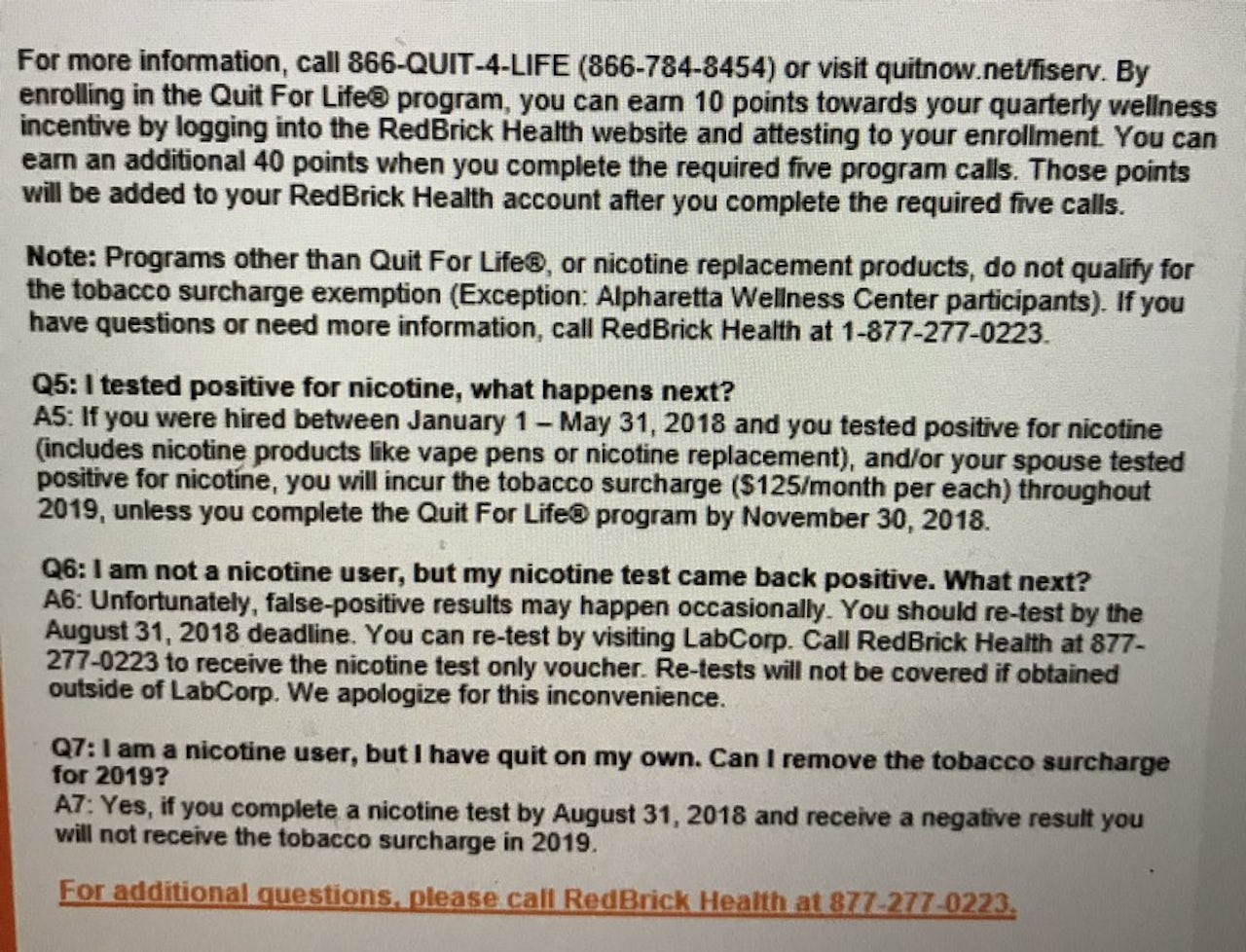 One wellness program’s fine print on how an employee might get charged for having nicotine present in their system.
