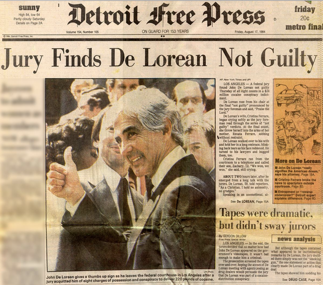 The cover of the Detroit Free Press, August 17th, 1984.