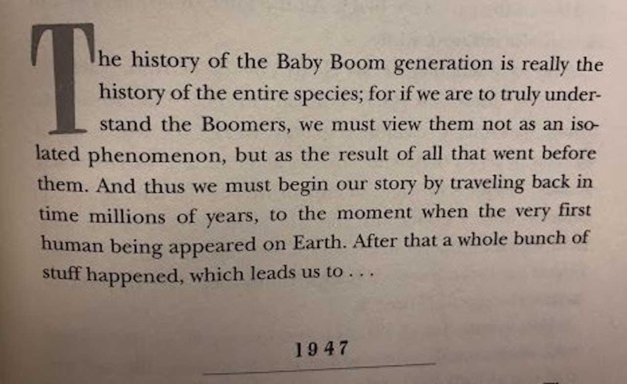 Dave Barry being a self-aware boomer in his book Dave Barry Turns 50 (1997)