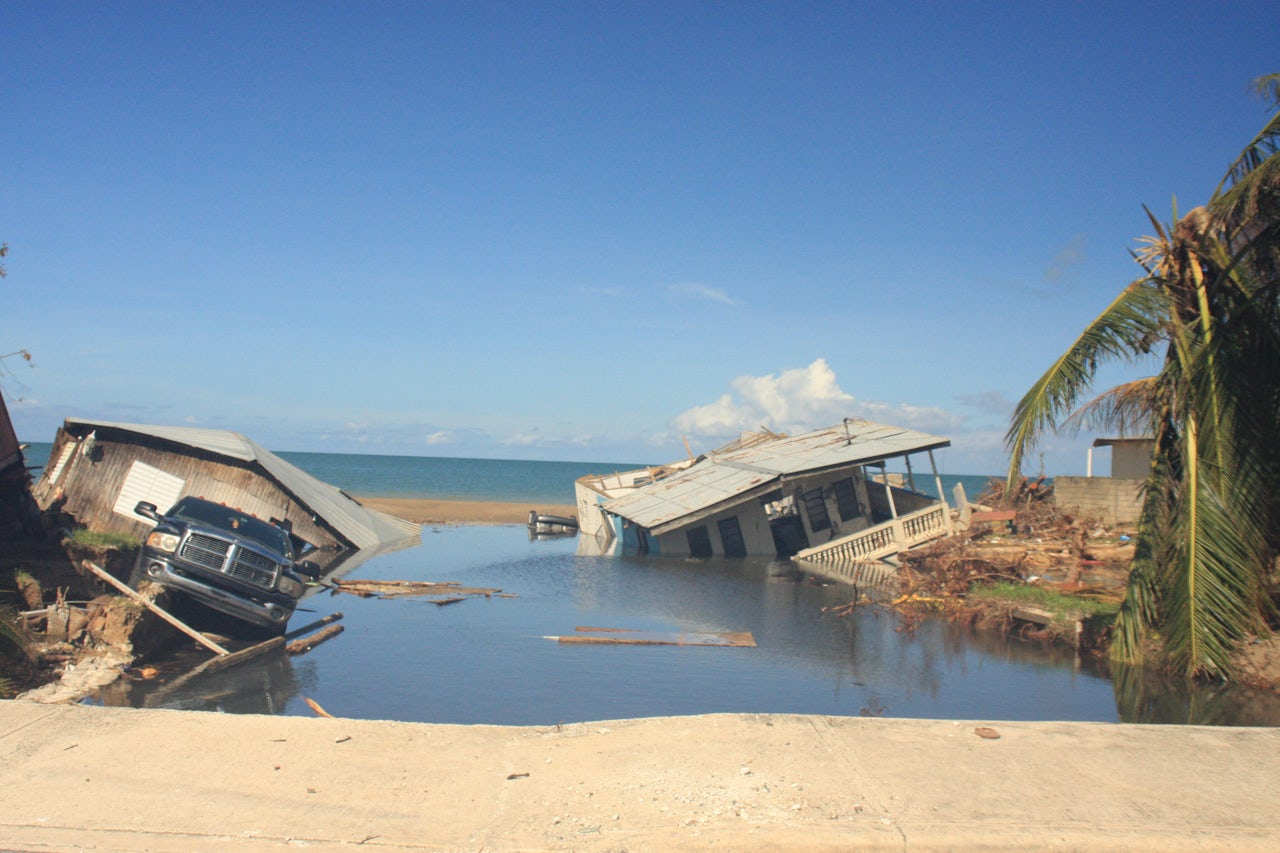 A sinkhole in Mayaguez, Puerto Rico after Hurricane Maria in 2017.