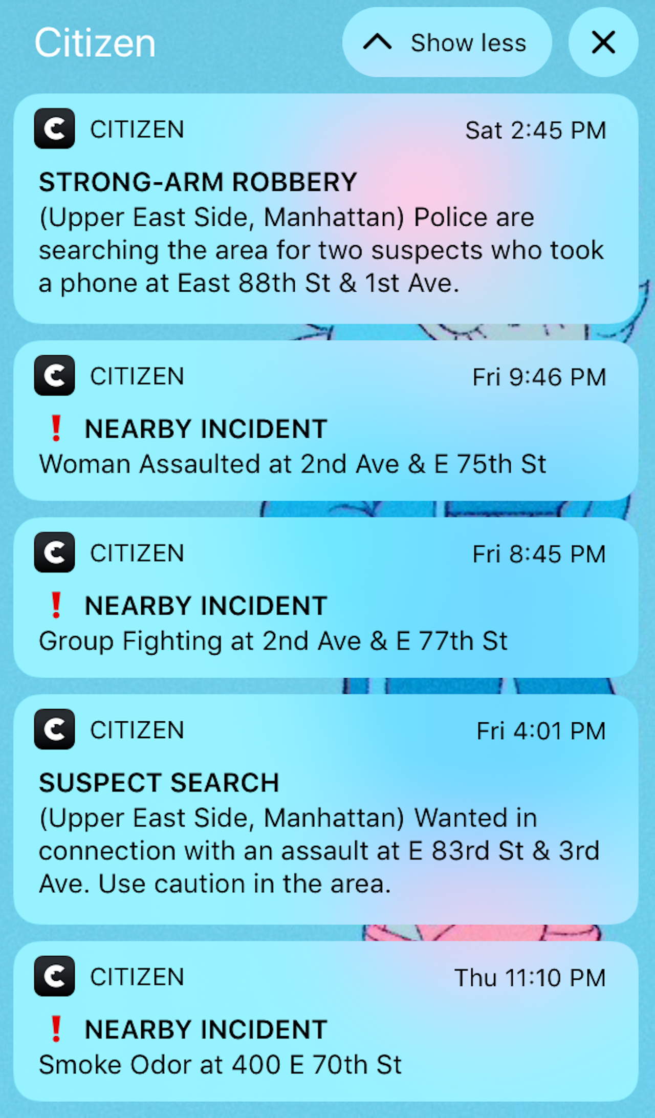 The app Citizen’s alerts give users the feeling they are constantly surrounded by danger.