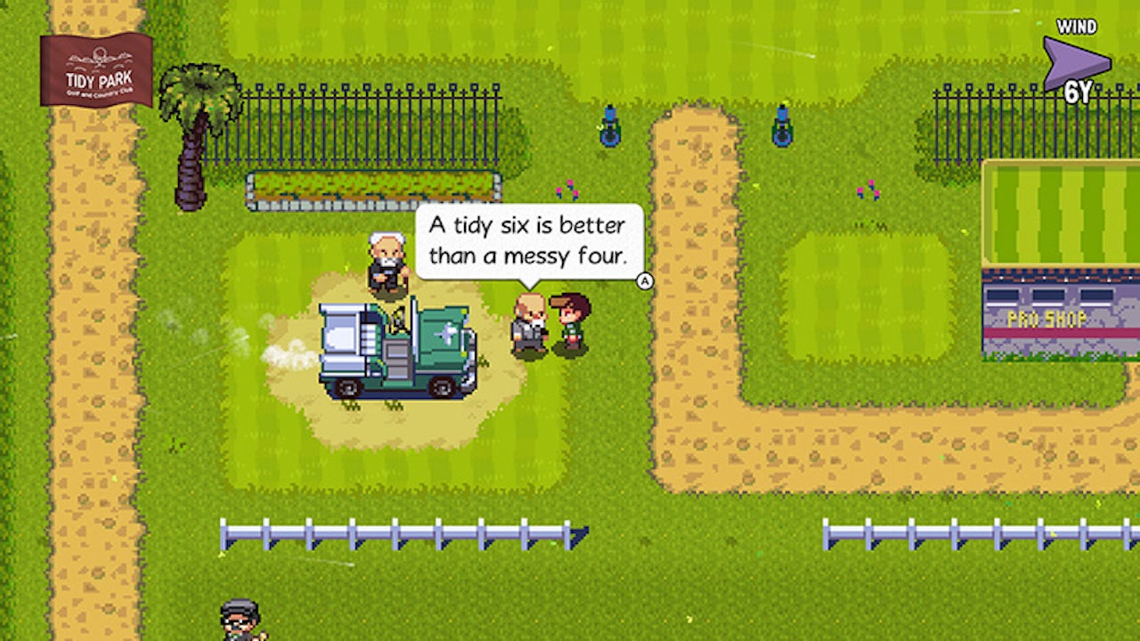 An old man gives advice in Golf Story.