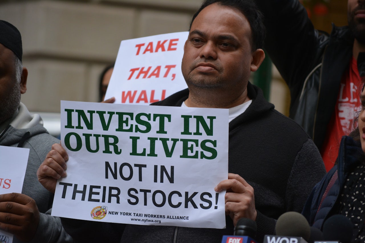 An Uber driver protesting earlier this week.