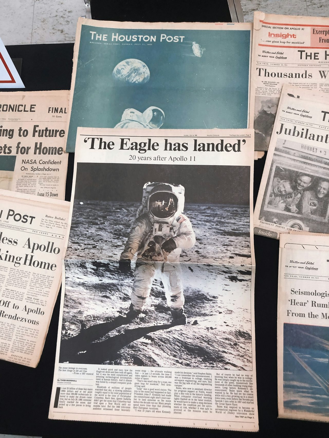 Space memorabilia displayed at Webster Presbyterian after the service.