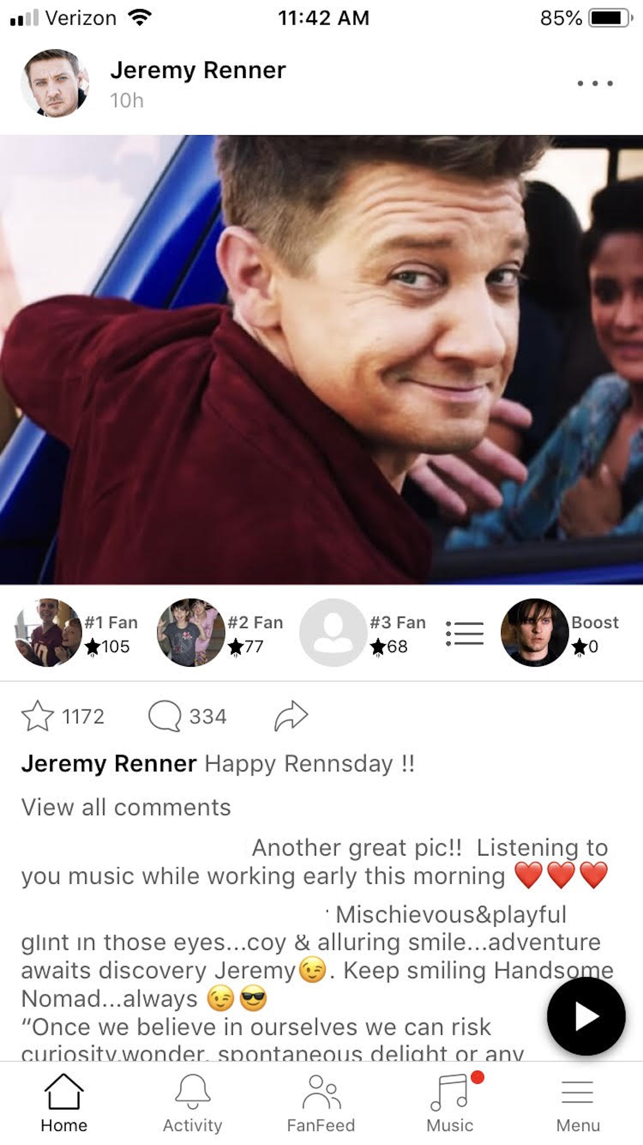 Content from the Jeremy Renner app, regrettably.