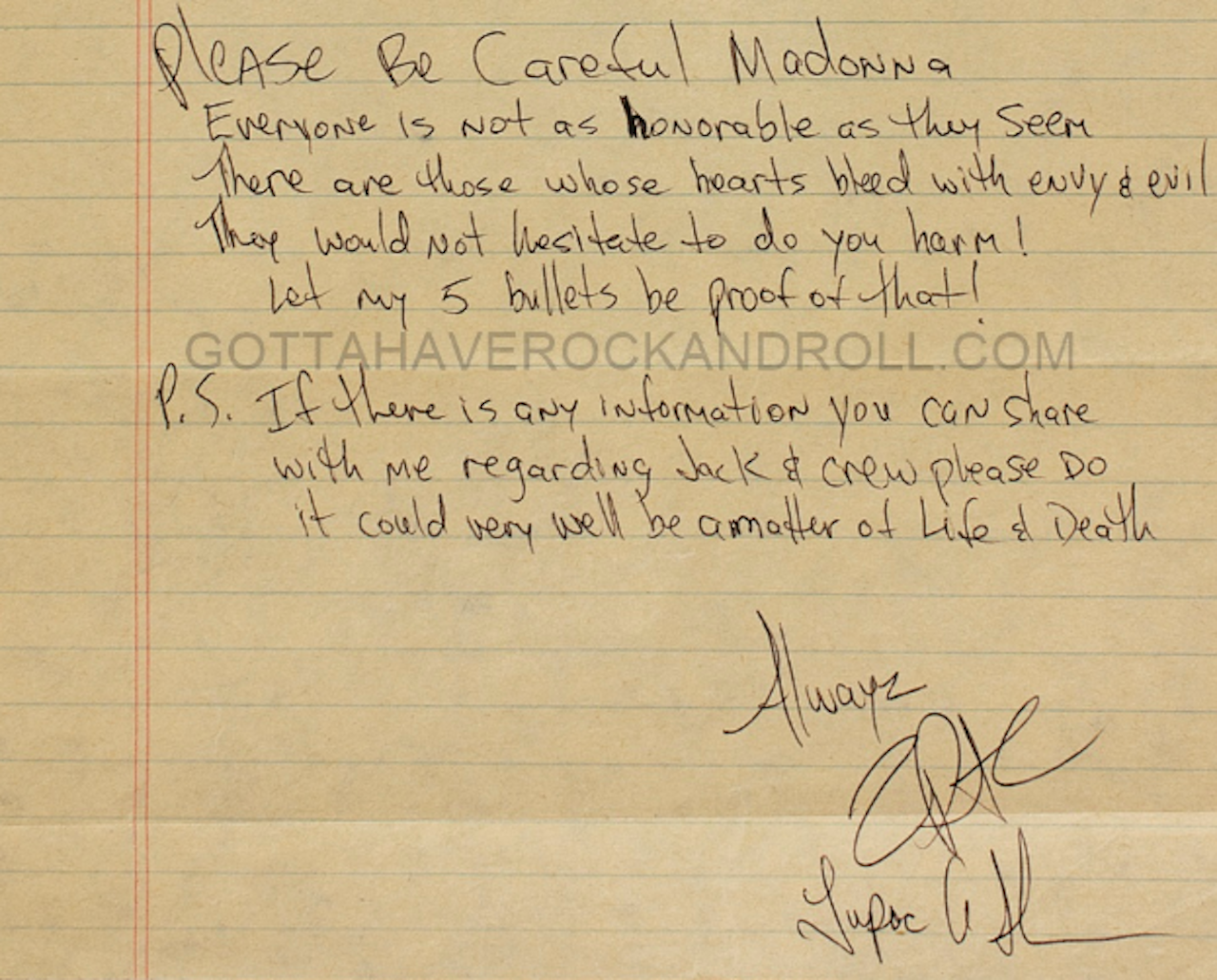Excerpt from Tupac’s love letter to Madonna.
