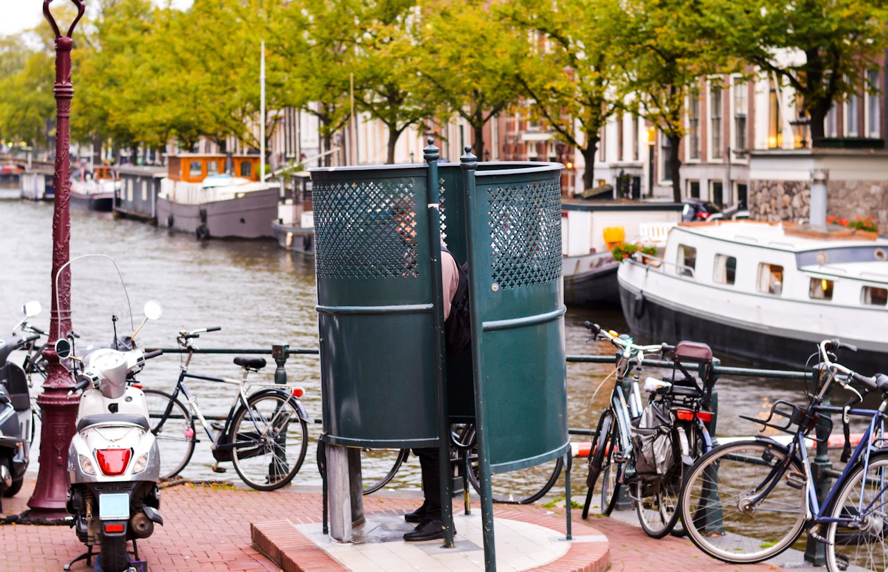 An “iron curl” style public urinal in Amsterdam.