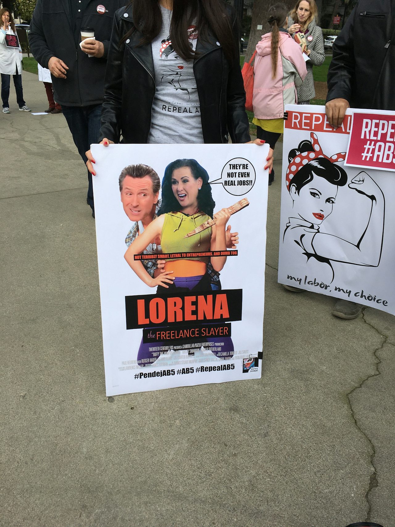 A poster from the January rally against AB-5 in Sacramento. Photo by Patrick Reford