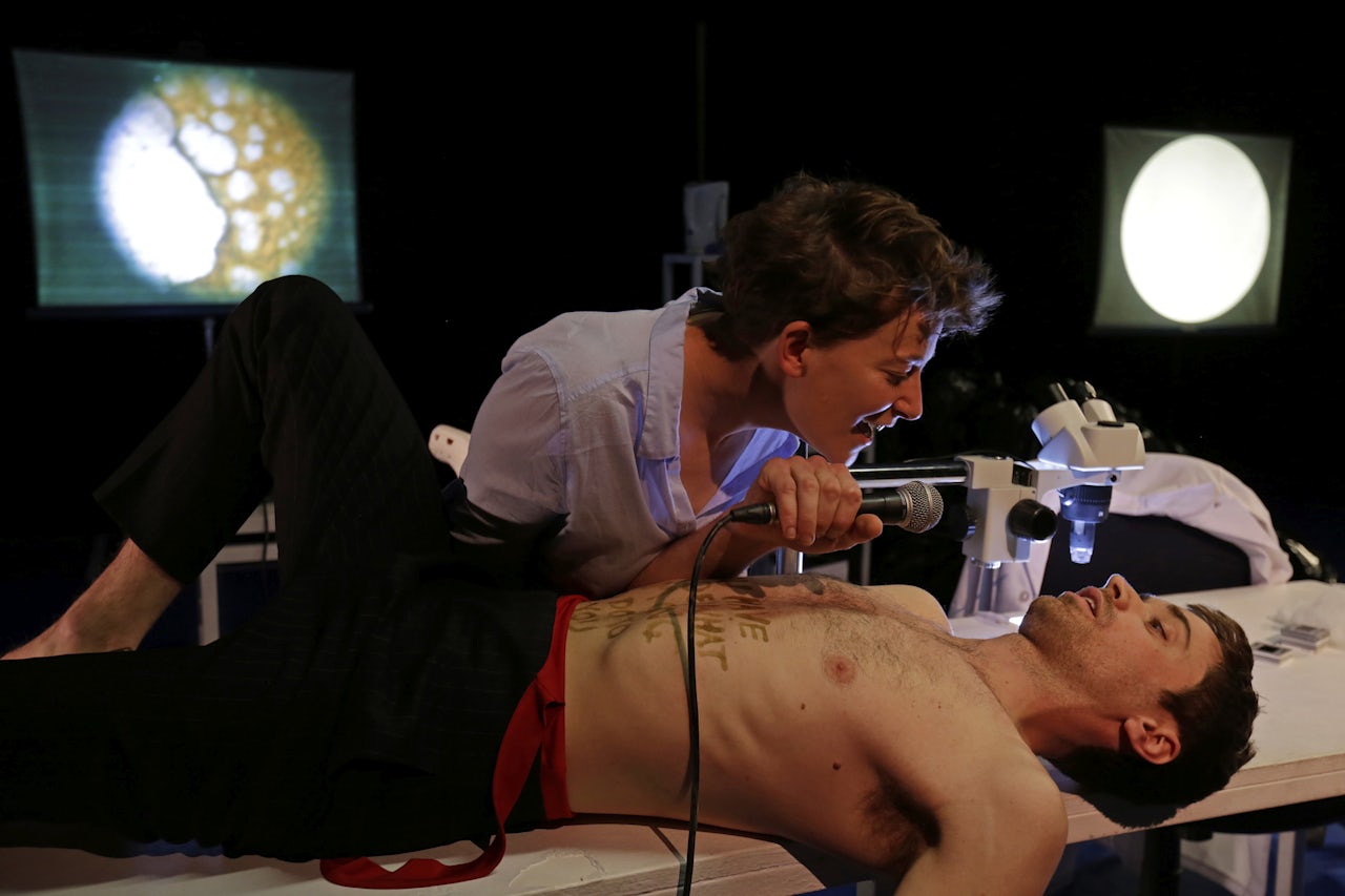 Jemma Kahn (left) and David Viviers in Cellist with Rabies.Photo courtesy of Mark Wessels